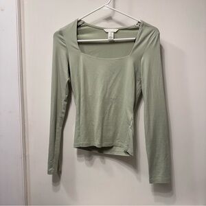 Green Fitted Long Sleeve Blouse